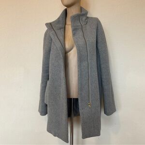 J. Crew EUC City Coat Wool Blend Grey Zip Standing Collar Pea Coat Lined Size 8